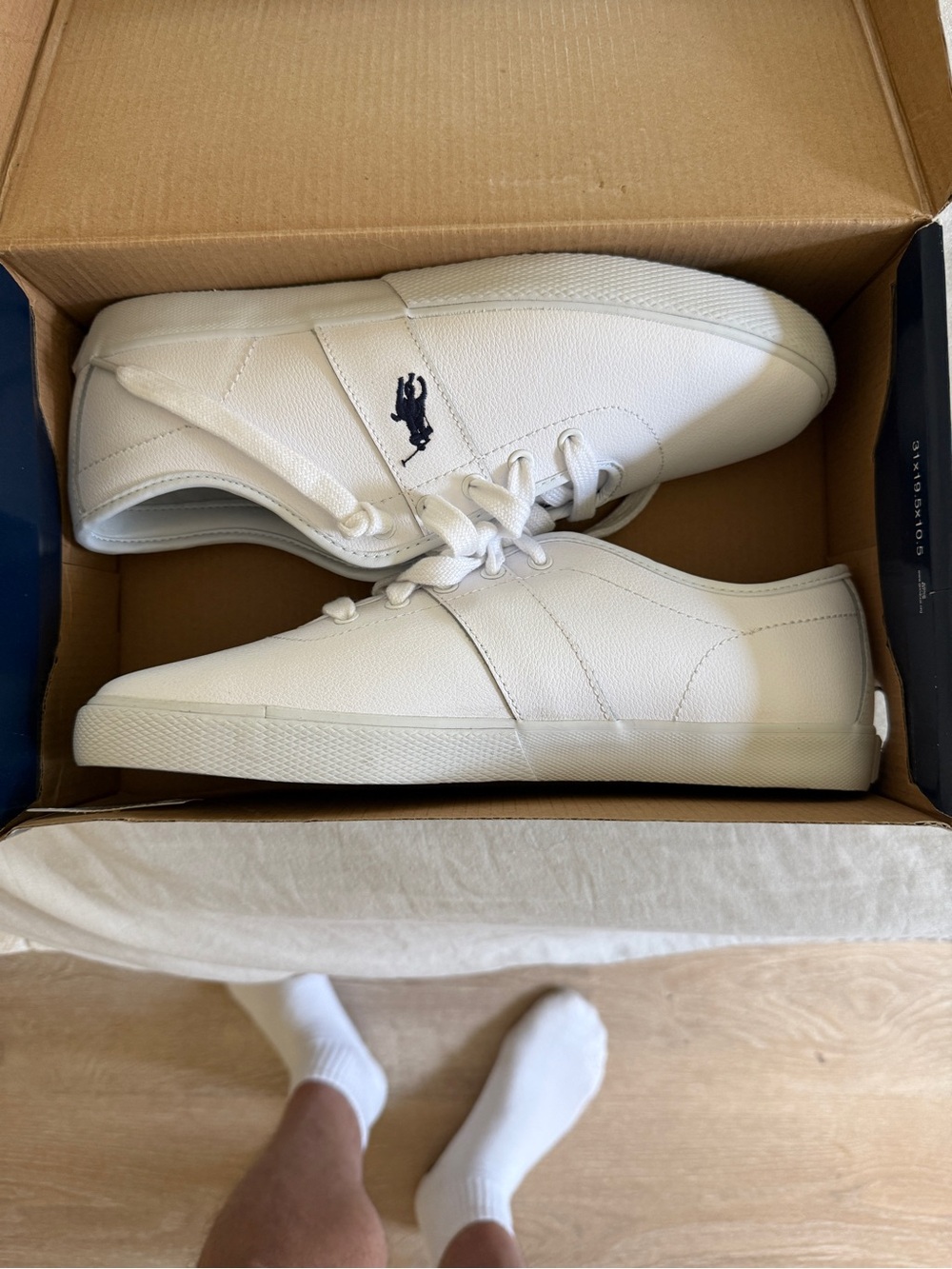 Polo by Ralph Lauren White Leather Low-Top Sneakers with Navy Pony